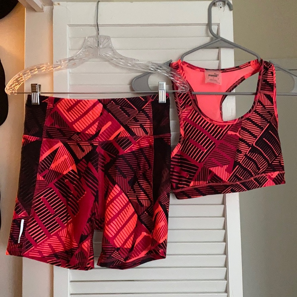 Pink Puma matching bra and shorts set